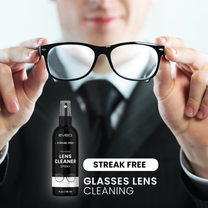 EVEO Eyeglass Cleaner Spray - No Streaks Technology with Microfiber Cleaning Cloth- Glasses Cleaning Kit - Glasses Cleaner Spray with Lens Cleaner Cloth - Screen & Eye Glasses Kit - 8oz (4ozx2)