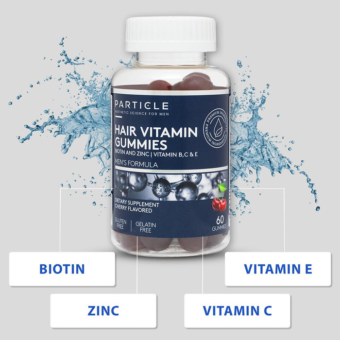 Particle Hair Growth Vitamin Supplements with Biotin, Zinc, Vitamin A, C, E, and B12. Thickens Hair and Promotes Hair Growth. 60 Gummies, 1 Month Supply