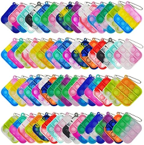 60 Pcs Mini Pop Bubble Fidget Sensory Toys, Pop Keychain Bulk Toy for Party Favor, Classroom Student Prizes Easter Basket Goodie Bag Stuffers Christmas Valentine Gift for Kid