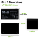 Weize 12 Volt 12 Ah Rechargeable Battery with F2 Terminals, Sealed Lead Acid (SLA) AGM Deep Cycle Battery replaces BP12-12,GP12120,GS12V12AH,6-DW-12, 2 Pack