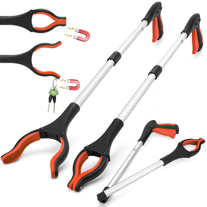 2-Pack Reacher Grabber Pickup Tool, 32" Long Grabber Tool with Magnetic Tip, Trash Picker Grabber for Elderly Grab It Reaching Tool, Garbage Picker Upper, Litter Pick Up Grab Tool, Claw Grabber Stick