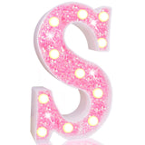 Pooqla LED Marquee Letter Lights, Light Up Pink Letters Glitter Alphabet Letter Sign Battery Powered for Night Light Birthday Party Wedding Girls Gifts Home Bar Christmas Decoration, Pink Letter S