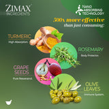 ZIMAX Super ANTIOXIDANT - 100% Natural - High Absorption Curcumin, Rosemary Extract, Grape Seed Extract, Olive Leaf Extract ORAC 3,451,770 (Canister) 90 Grams (1-Pack)