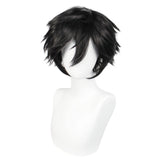 ANOGOL Hair Cap +Short Black Wig for Men, Short Black Men's Wig for Cosplay, Black Short Cosplay Anime Wig, Black Costume Wig, Short Black Men Wig for Halloween Christmas Event Black Costume Party Wig