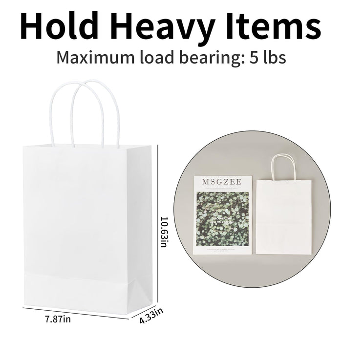 YEEHAW White Paper Bags with Handles Bulk 8"x4.5"x10.8" 100Pcs Gift Bags Medium Size, White Gift Bags with Handles, Gift Bags Bulk, Retail Bags, Party Bags, Shopping Bags, Merchandise Bags