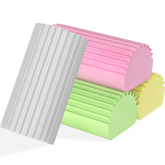 Jeymei 4-Pack Damp Clean Duster Sponge,Reusable Magic Dusting Sponge Brush for Cleaning Blinds, Glass, Baseboards,Vents,Railings,Mirrors,Window Track Grooves and Faucets (Grey,Yellow,Pink,Green)