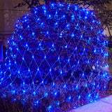 WATERGLIDE Outdoor Christmas Net Lights, 12FT x 5FT 360 LED Mesh String Light with 8 Lighting Modes, Connectable Waterproof Lights for Garden Tree Bushes, Holiday Wedding Party Decorations, Blue