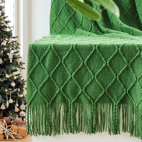 inhand Green Christmas Throw Blanket for Couch and Bed, Birthday Gifts for Women Teen Girl Friend Home Decor Knitted Blanket and Throws, Outdoor Lightweight Farmhouse Warm Woven Decorative, 50"x60"