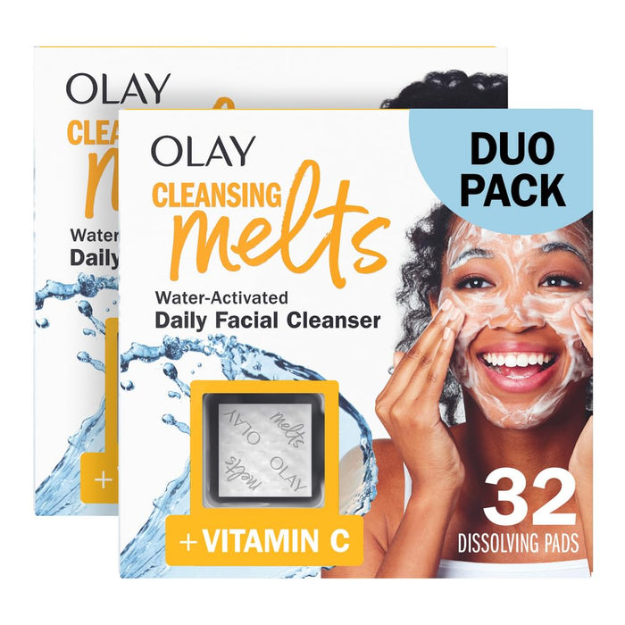 Olay Cleansing Melts + Vitamin C Face Cleanser, 64 ct. total (2 x 32 ct.), Water-Activated Face Wash to Clean, Tone, and Refresh