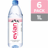 Evian Natural Spring Water, 1 L bottles, 6 pack