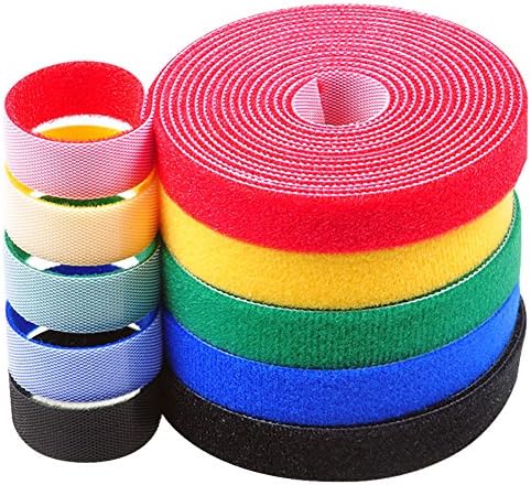 5 Roll Reusable Cable Straps Cable Ties Hook & Loop Nylon Fastening Tape Wire Organizer for Cords Cable Management (Totally 33 ft)