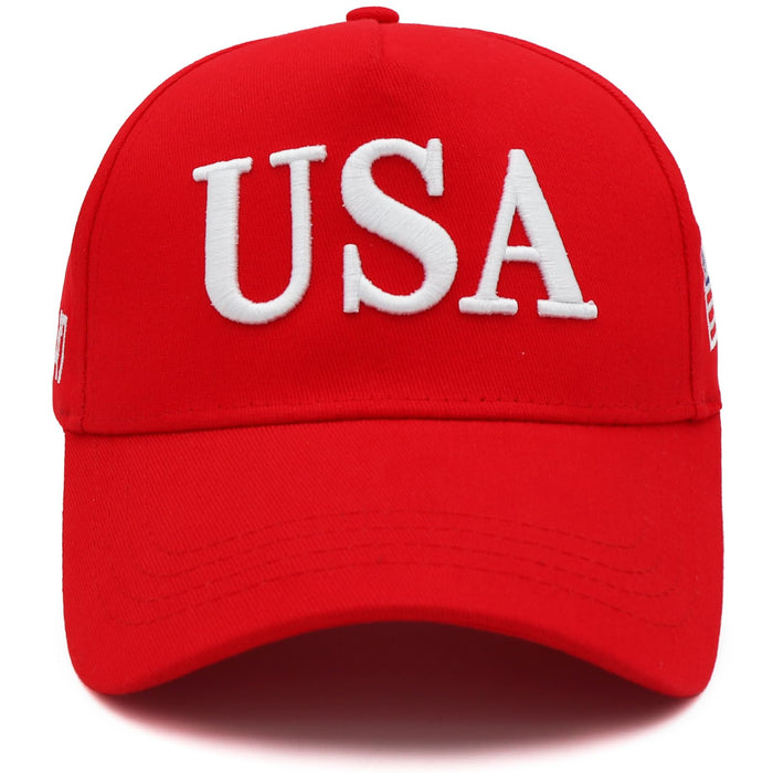 USA 3D Embroidered Dad Hat Trump 2024 MAGA Hat Make America Great Again Donald Trump Slogan with USA Flag Cap (Red USA Hat)