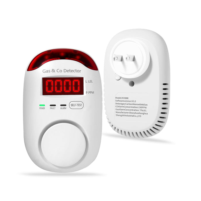 Combination Gas & Carbon Monoxide Detectors Plug in, 2-in-1 Natural Gas Detector & Carbon Monoxide Alarm, CO Detector Alarm & Propane, Methane, Explosive Gas Detector for Home,RV,Easy to Install