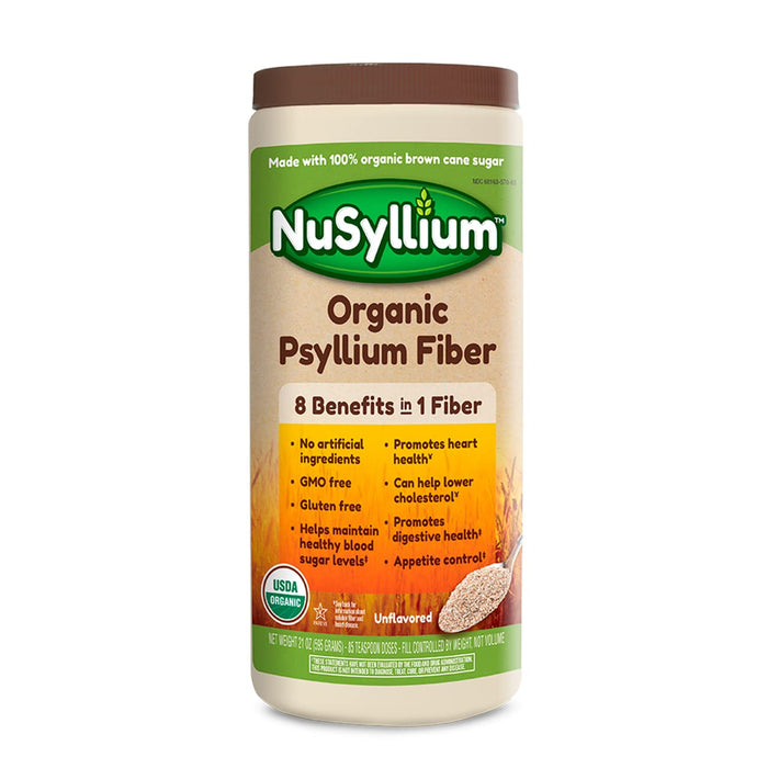 Nusyllium USDA Organic Psyllium Husk Fiber Powder, Daily Fiber Supplement Promotes Digestive Health* & Appetite Control* w/ Brown Sugar, Unflavored, 85 Servings