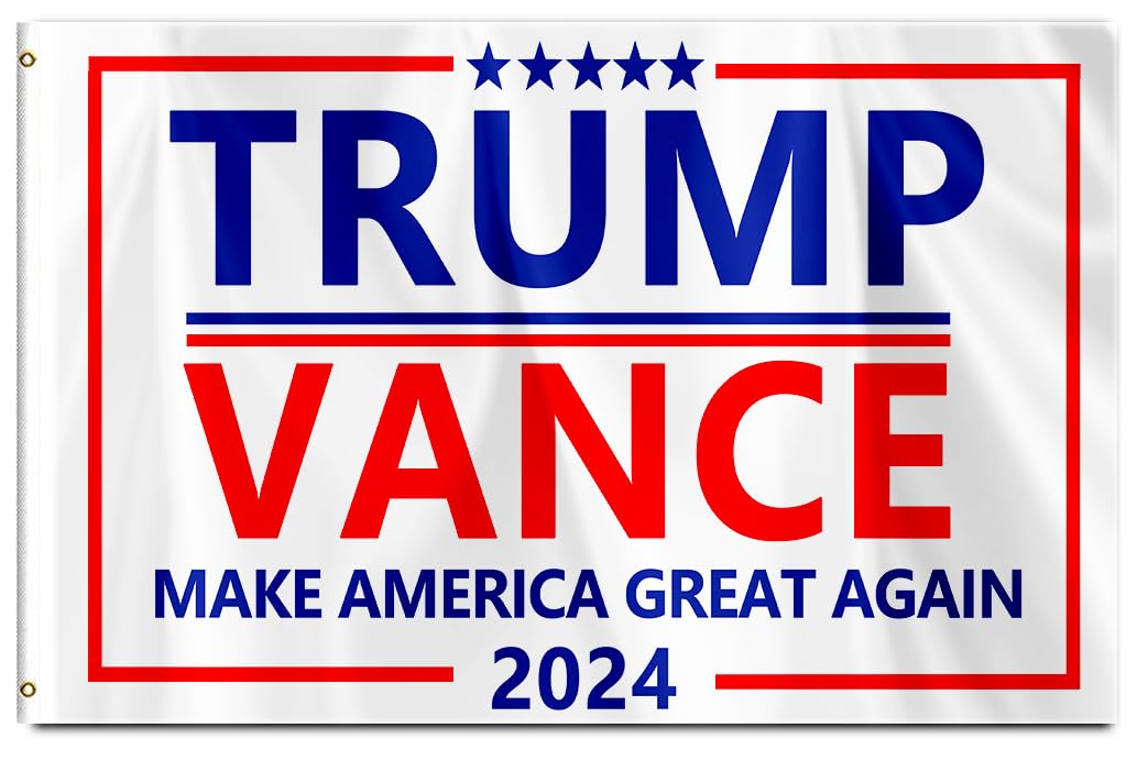 ERT Trump and Vance 2024 Flag 3x5FT Make America Great Again Trump and Vance 2024 Flag White Banner with Brass Grommets MAGA