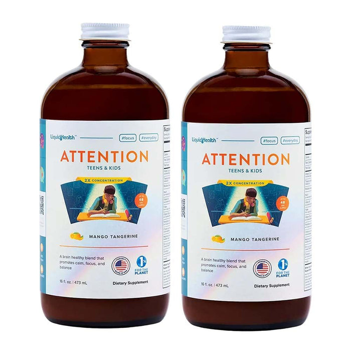 LIQUIDHEALTH Attention, Liquid Multivitamin for Kids & Teens - Improves Memory Retention, Concentration, Focus, Mood, Relaxation & Calming - Great Taste, Vegan, Sugar-Free (2 Pack)