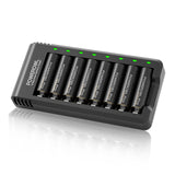 POWEROWL Goldtop Rechargeable AA Batteries PRO w/ 8 Bay Charger, High Capacity 2800mAh, Premium NiMH Double A Battery -8 Count