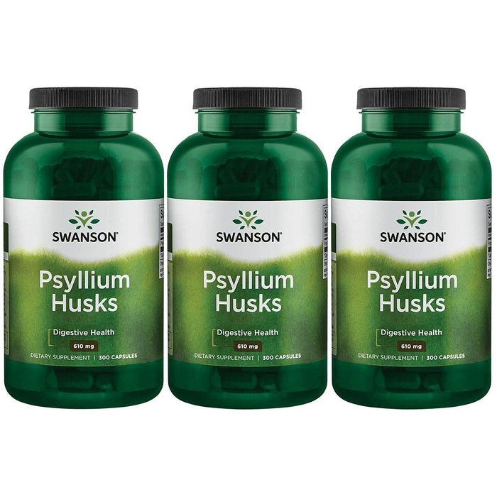 Swanson Psyllium Husk Dietary Fiber Supplement 610 mg 300 Capsules - 3 Pack