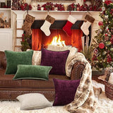 decorUhome Christmas Chenille Soft Throw Pillow Covers 16x16 Set of 2, Farmhouse Velvet Pillow Covers, Decorative Square Pillow Covers with Stitched Edge for Couch Sofa Bed, Forest Elf