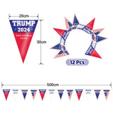 QSUM Trump 2024 Flag, Trump 2024 Save America Again 12pcs Trump Bunting Banner for Garden Party Decorations, Parades, 47th President Election Day Celebration Event