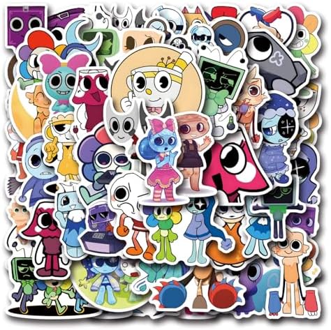 54Pcs Dandy's World Stickers for Kids Waterproof Vinyl Water Bottle Decal Laptop Skateboard Guitar Scrapbook Bicycle Suitcase Mobile Phone Children and Teenagers Party Supplies Party Gifts