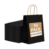 RACETOP 50Pcs Black Gift Bags 8x4.5x10.8 Inch, Kraft Paper Bags with Handles, Shopping Bags for Boutique, Wedding Party Favor, Merchandise, Retail, Small Business, Bulk Gift Wrap