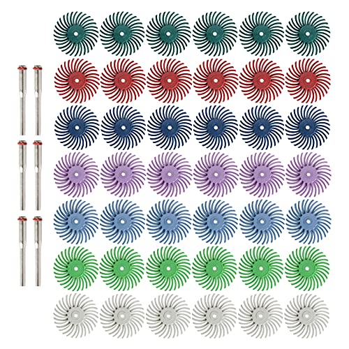 42pcs 1 Inch Radial Bristle Disc Kit with 3mm Shank for Rotary Tools,Detail Abrasive Wheel for Jewelry Wood Metal Polishing, Bristle Wheel with Grit 80-2500