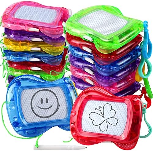 16 Pack Mini Magnetic Drawing Board for Kid(6 Colors), Erasable Doodle Sketch and Writing Pad, Backpack Keychain Clip Doodle Drawing Boards, Birthday Party Favor for Boys and Girls