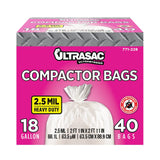 Ultrasac Trash Compactor Bags - (40 Pack with Ties) 18 Gallon for 15 inch Compactors - 25" x 35" Heavy Duty 2.5 MIL Garbage Disposal Bags Compatible with Kitchenaid Kenmore Whirlpool GE Gladiator