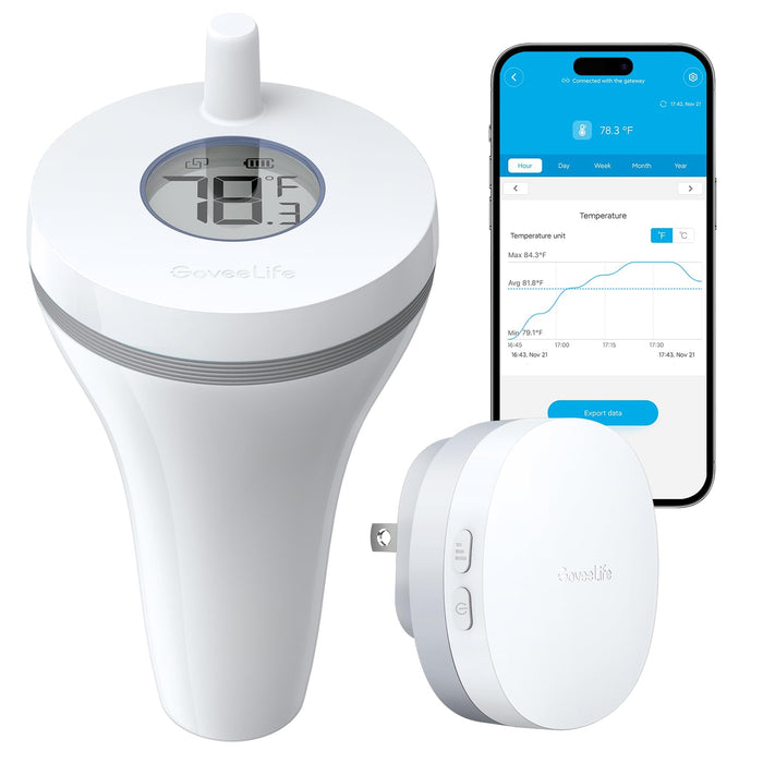 GoveeLife WiFi Pool Thermometer P1 Wireless App Easy Read, Smart Digital Floating Pool Thermometer with IPX7 Waterproof, Notification Alert, Water Temperature Monitor for Swimming, Pond, Bath, SPA