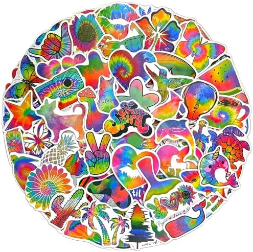 Rainbow Graffiti Stickers - 100 Pcs Waterproof Vinyl Psychedelic Hippie Stickers for Water Bottle, Laptop, Phone Case - Groovy Colorful Trippy Stickers for Kids, Teens & Adults