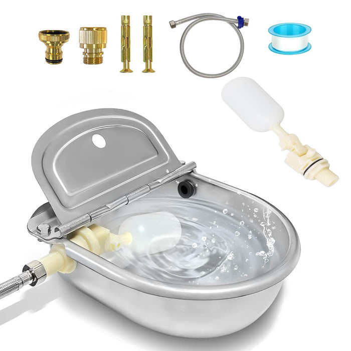 Automatic Water Dispenser for Dogs,304 Stainless Steel Float Valve Pet Bowl