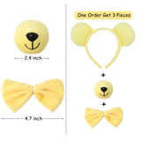 HODRME 3 Pieces Yellow Bear Ears and Nose Set-Bear Headband with Nose Bow Tie Cosplay Party Halloween Costume Accessories for Kids and Adults