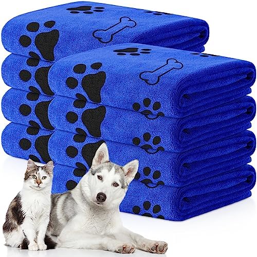 Chumia 8 Pcs Bulk Towels for Drying Dogs Cats Pet Towels Puppy Microfiber Quick Drying Dog Paw Bath Bathing Supplies Absorbent for Medium Pets(Dark Blue,40 x 24 Inch)