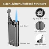 PIPITA 2pcs Torch Lighter Windproof Cigar Lighter Jet Single Flame Cigarette Lighter, Adjustable Flame and Refillbale Fuel Metal Lighter (Butane Not Included) (Lighter)