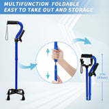 Adjustable Walking Cane for Men & Women with 4-Pronged Base for Extra Stability - Foldable Cane for Seniors with Foam Padded Offset Handle for Soft Grip & a Second Handle for Standing