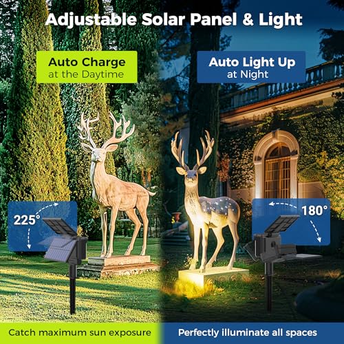 AUDERWIN Solar Spot Lights Outdoor Waterproof for Flag, Tree, House, Garden, Yard, Landscape Spotlights for Accent Uplighting Halloween Christmas Decorations-2 Pack