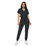 MONARCH UNIFORMS Stretchy Scrubs Women's Jogger Scrub Set In Regular and Petite Jogger Scrubs with Tuck-In Top for Women(Black-XL)