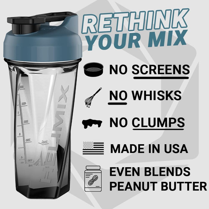 HELIMIX 2.0 Vortex Blender Shaker Bottle Holds upto 28oz | No Blending Ball or Whisk | USA Made | Pre Workout Protein Drink Cocktail Shaker Cup | Weight Loss Supplements Shakes | (Slate, 28 oz)