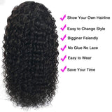 XSY Headband Wig Human Hair None Lace Front Wigs Glueless Human Hair Wigs 24 Inch Virgin Brazilian Deep Wave Machine Made Wigs Human Hair Wigs for Black Women