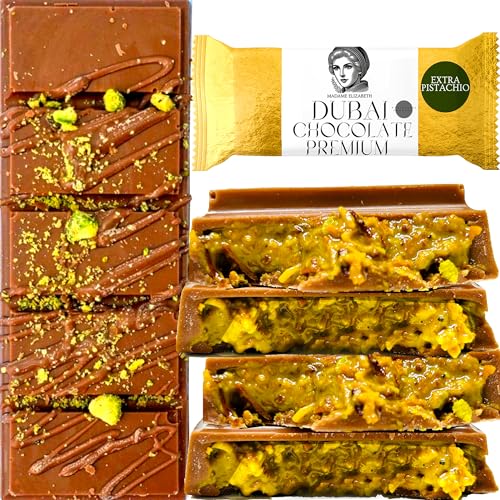 Premium Dubai Kunafa Pistachio Chocolate Bar -2oz- Freshly Made with Italian Melting Chocolate | Extra Rich Pistachio Flavor | Thick Knafeh Kadaifi Pistachio Chocolate Bar | Freshly Baked & Wrapped in Patisserie