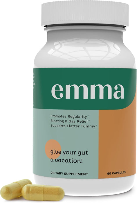 Emma Gut Health - Gas and Bloating Relief, Constipation, Leaky Gut Repair - Gut Cleanse & Restore Digestion - Regulate Bowel Movement. Probiotics and Laxative Alternative, 60 Capsules