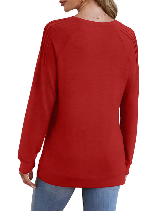 Saloogoe Womens Tops Long Sleeve Crewneck Sweatshirts Winter Christmas Sweaters 2024 Red XL