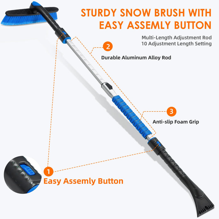 AstroAI 47.2" Ice Scraper and Extendable Snow Scraper for Car Windshield with Foam Grip and 360° Pivoting Brush Head for Christmas Car Auto Truck SUV(Blue)