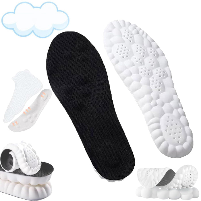 4D Insoles - 4D Cloud Technology Insole - Super Soft, Ultra Comfort Insoles, 4D Sports Shoes Insoles, Acupoint Massage Insole for Foot & Joint Support (8-9, Black)