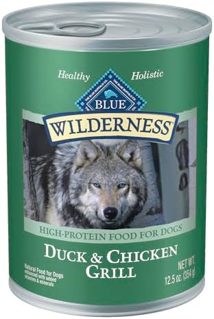 Blue Buffalo Wilderness Adult Wet Dog Food, High-Protein & Grain-Free, Made with Natural Ingredients, Duck & Chicken Grill, 12.5-oz. Cans, 12 Count