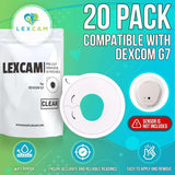 Lexcam Adhesive Patches Pre-Cut for Dexcom G7 – Pack of 20 – Waterproof, Transparent Overpatches for Continuous Glucose Monitoring, Sensor is NOT Included