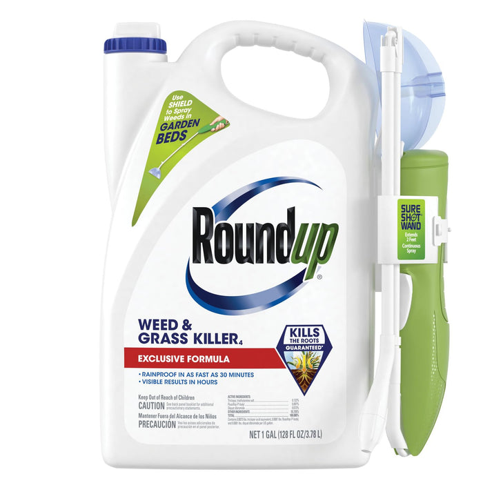 Roundup Weed & Grass Killer₄ with Sure Shot Wand, Use in and Around Flower Beds, Trees, and Driveways, 1 gal.