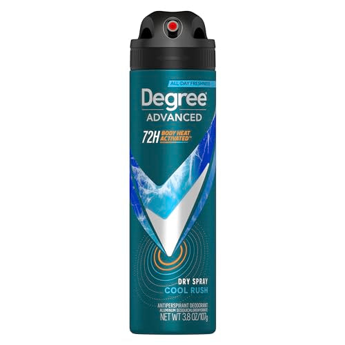 Degree Men Antiperspirant Deodorant Dry Spray Cool Rush 12 Count 72-Hour Sweat and Odor Protection Deodorant for Men With Body Heat Activated Technology 3.8 oz
