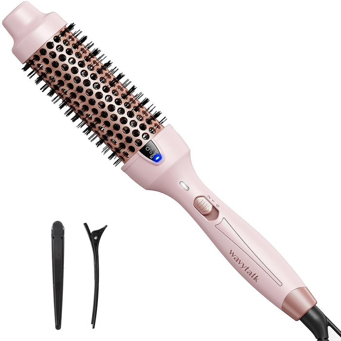 Wavytalk Thermal Brush, 1 1/2 Inch Ionic Heated Round Brush Creates Blowout Look, Thermal Round Brush Makes Hair Shinier & Smoother, Dual Voltage, Easy to Use (Pink)